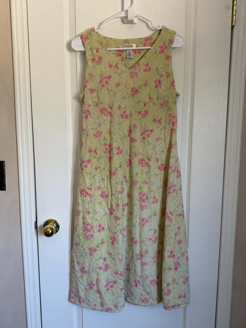 Talbots Vintage Floral Print Linen Blend Sleeveless V-Neck Midi Dress Yellow Siz